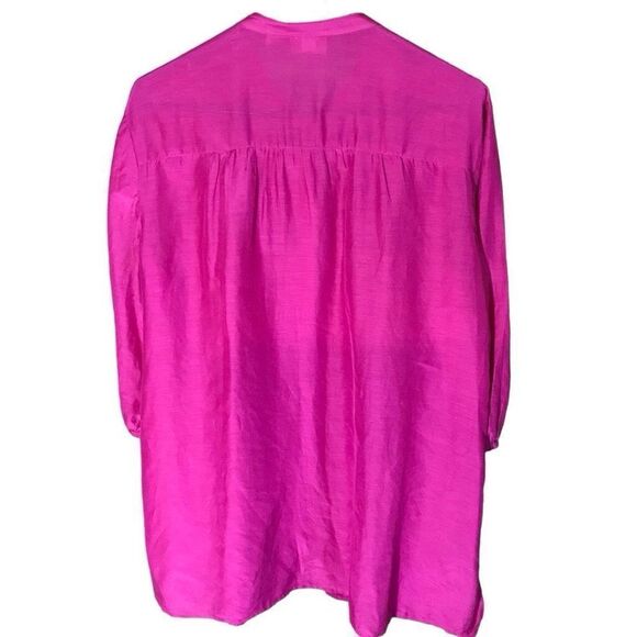 Chicos size 3 = XL 16 Pink button down top blouse 3/4 sleeve pleated silk - Picture 2 of 4